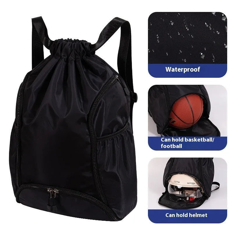 Large cube-style sports backpack in five colour options with drawstring closure and storage compartments