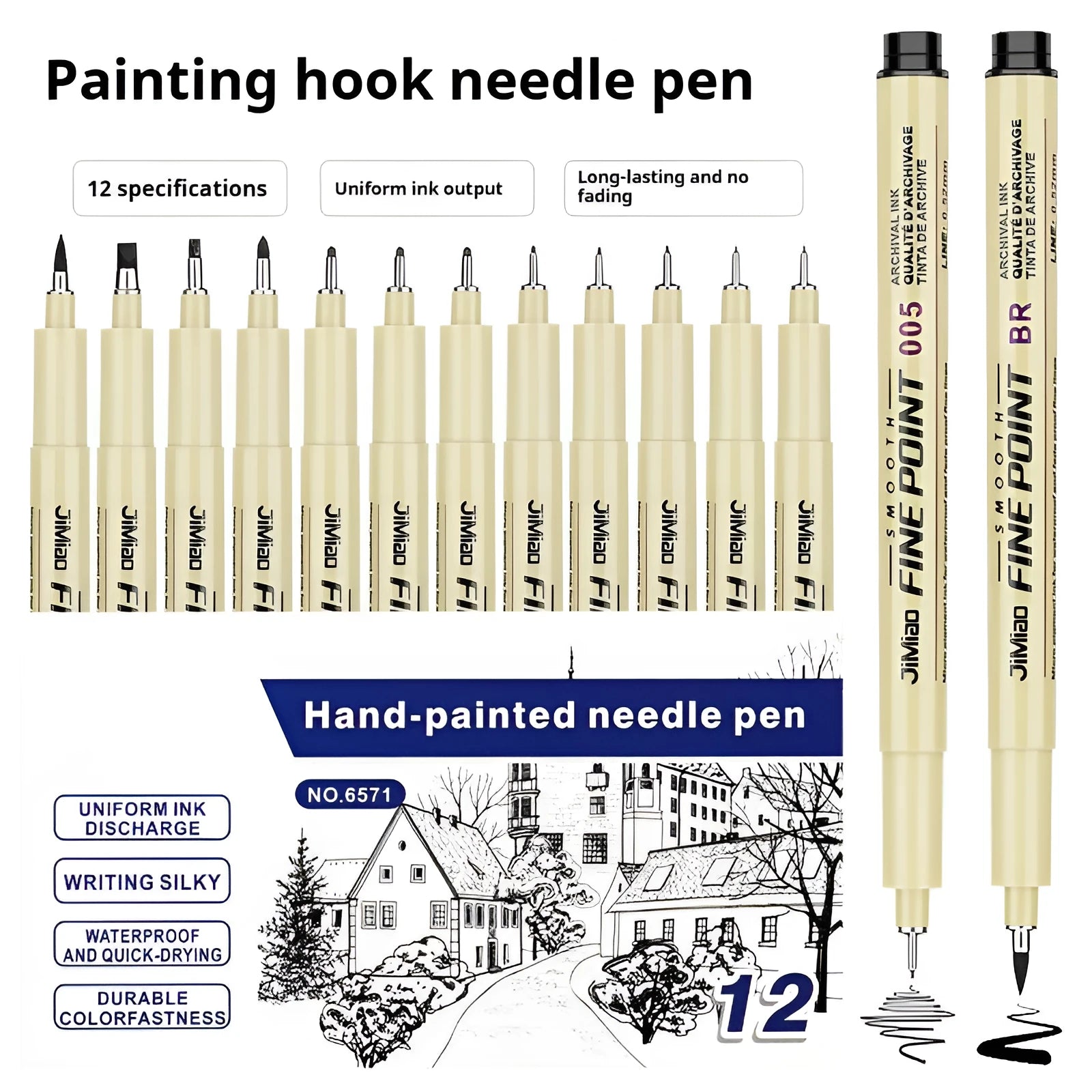 Waterproof needle pen with syringe cartoon design for drawing and writing