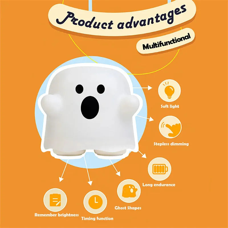White silicone LED night light with touch sensor base and portable handheld design