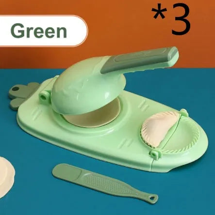 Orange and white plastic dumpling maker tool with ergonomic handle and hanging hole