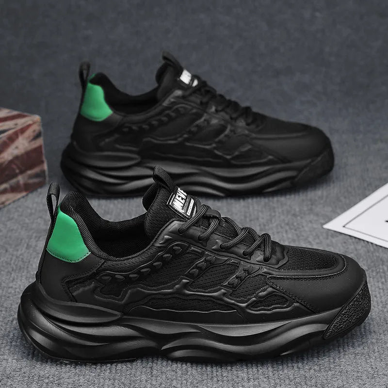 Men's white breathable mesh shoes with round toe design and PU mesh upper