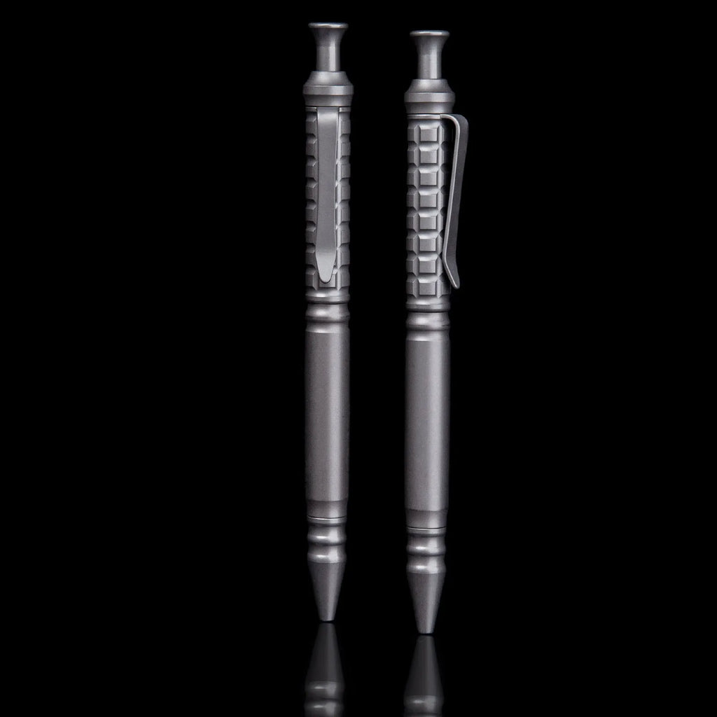 Gunmetal grey titanium alloy tactical push-action pen with 0.5mm nib