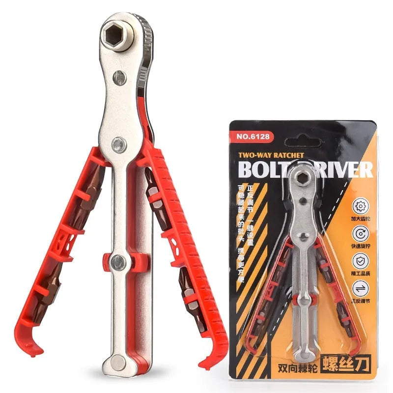 8-in-1 two-way ratchet screwdriver with S2 alloy tool steel cutter head 14.5cm