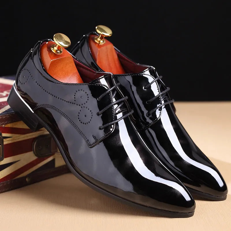 Men's high-top leather shoes in microfiber leather with rubber sole, leather toe cap, blue dark grey red, sizes 38-48