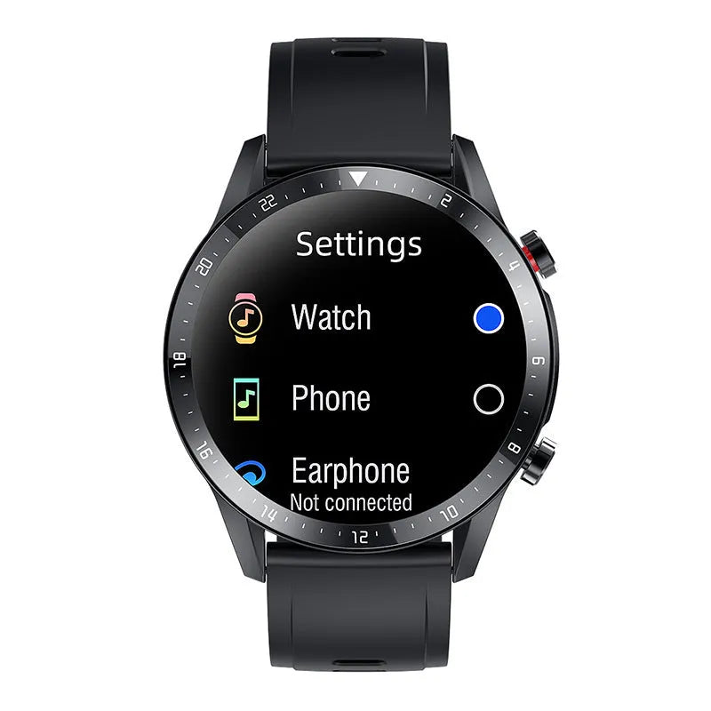 Alloy Bluetooth smart watch with wrist strap on display, showing the 1.3-inch screen in black colour.