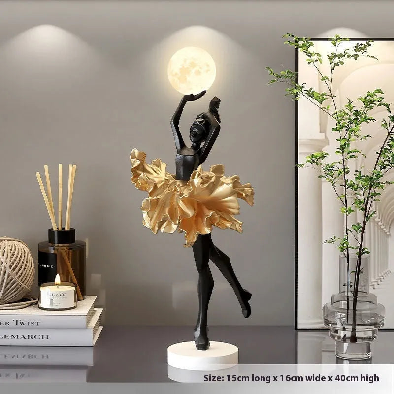 Art Girl Atmosphere small resin USB night lamp in Black Gold, White, Pink, or Light Blue.