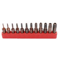 Black magnetic screwdriver bit set showing T6 through T40 sizes with hollow and solid hexagon options