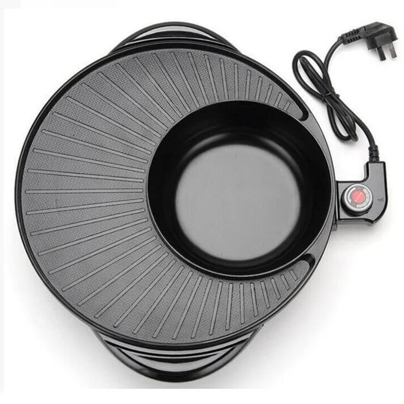 Black multifunctional electric pot with grill for hot pot and teppanyaki cooking