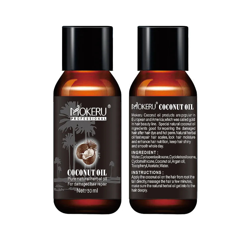 White 30ml bottle of Coconut Oil Repair hair treatment for frizz and damage