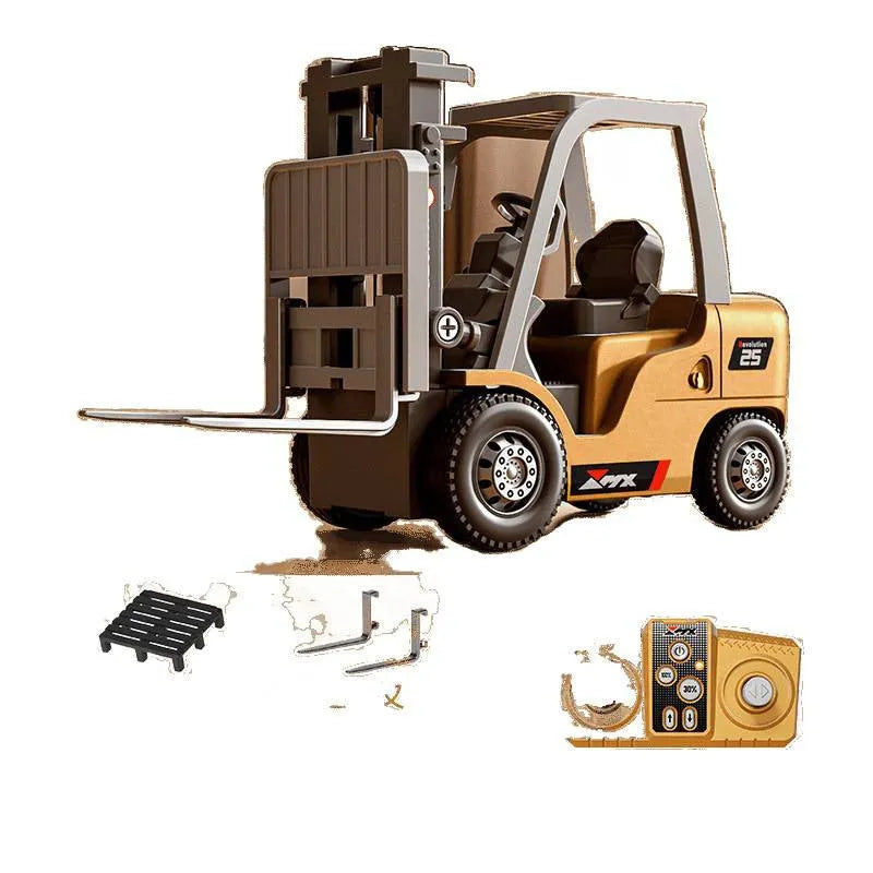 1:64 scale alloy remote control forklift with cargo hook, forks and pallet accessories