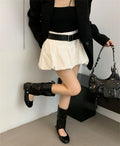 Niche design two-way pants brushed hollow-out mid-calf loose socks boots for women in black