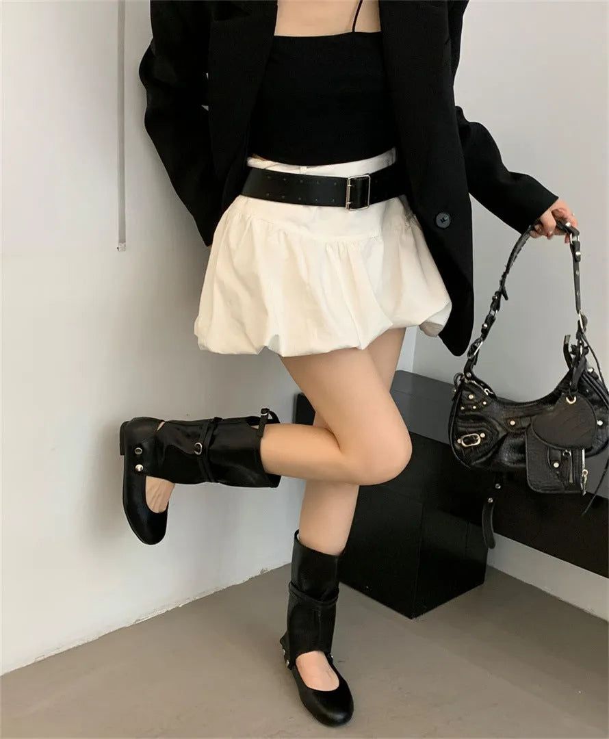 Niche design two-way pants brushed hollow-out mid-calf loose socks boots for women in black