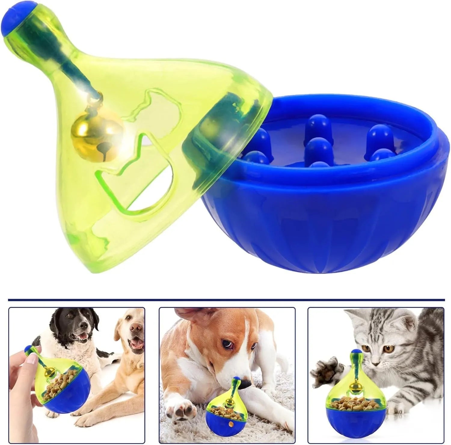 Interactive pet treat dispenser ball with tumbler design for cats and small dogs