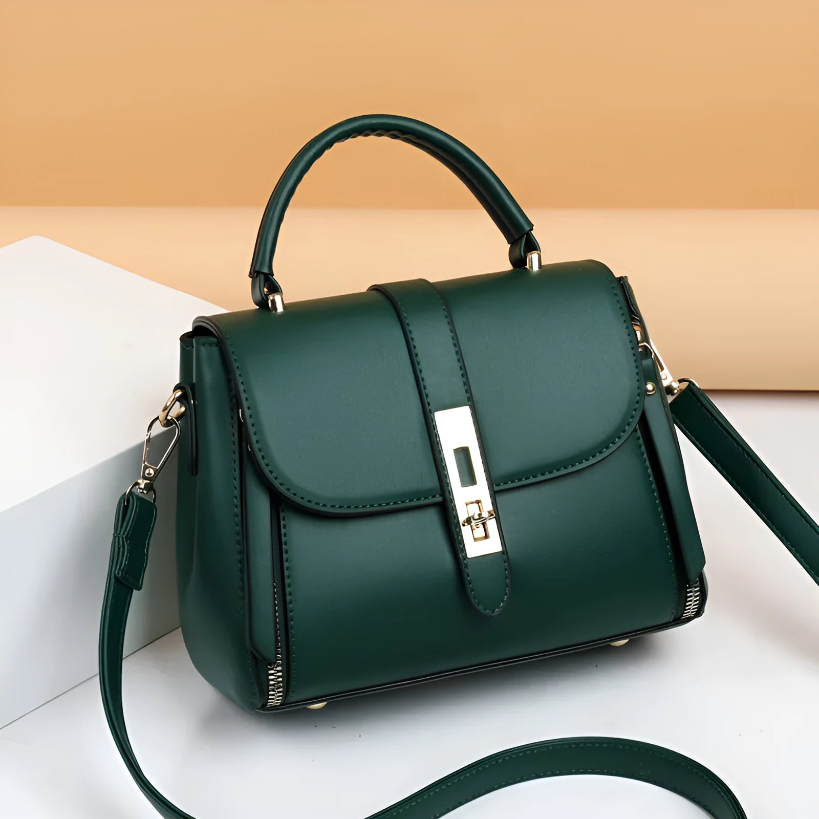 Soft PU leather women's messenger bag in square vertical design with adjustable shoulder strap