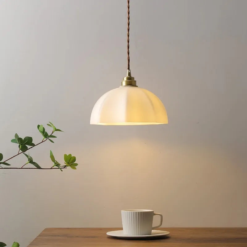 Brass Chinese-style droplight with copper glass lampshade for wall mounting