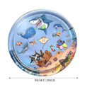 Square blue water sensory playmat for cats and dogs with ocean fish design and floating toys inside.