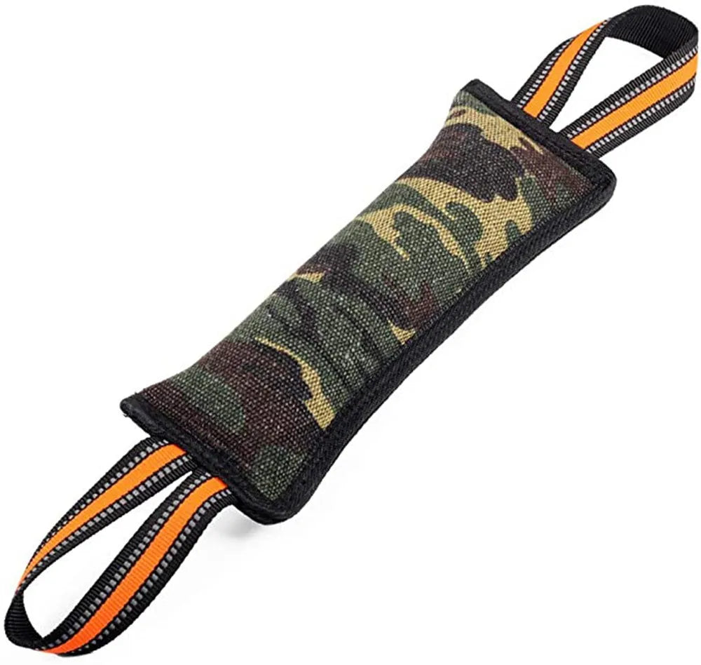 55cm long woven jute dog training bite stick with reflective yellow edge stitching