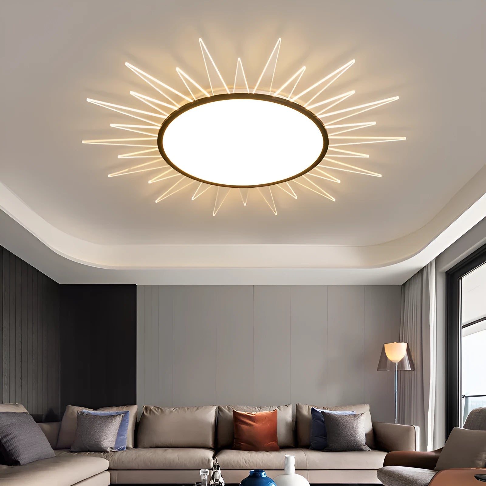 Modern round aluminium LED ceiling lamp with remote control for dimmable white lighting