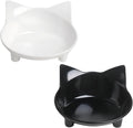 White shallow melamine cat bowl with non-slip rubber base on a table.