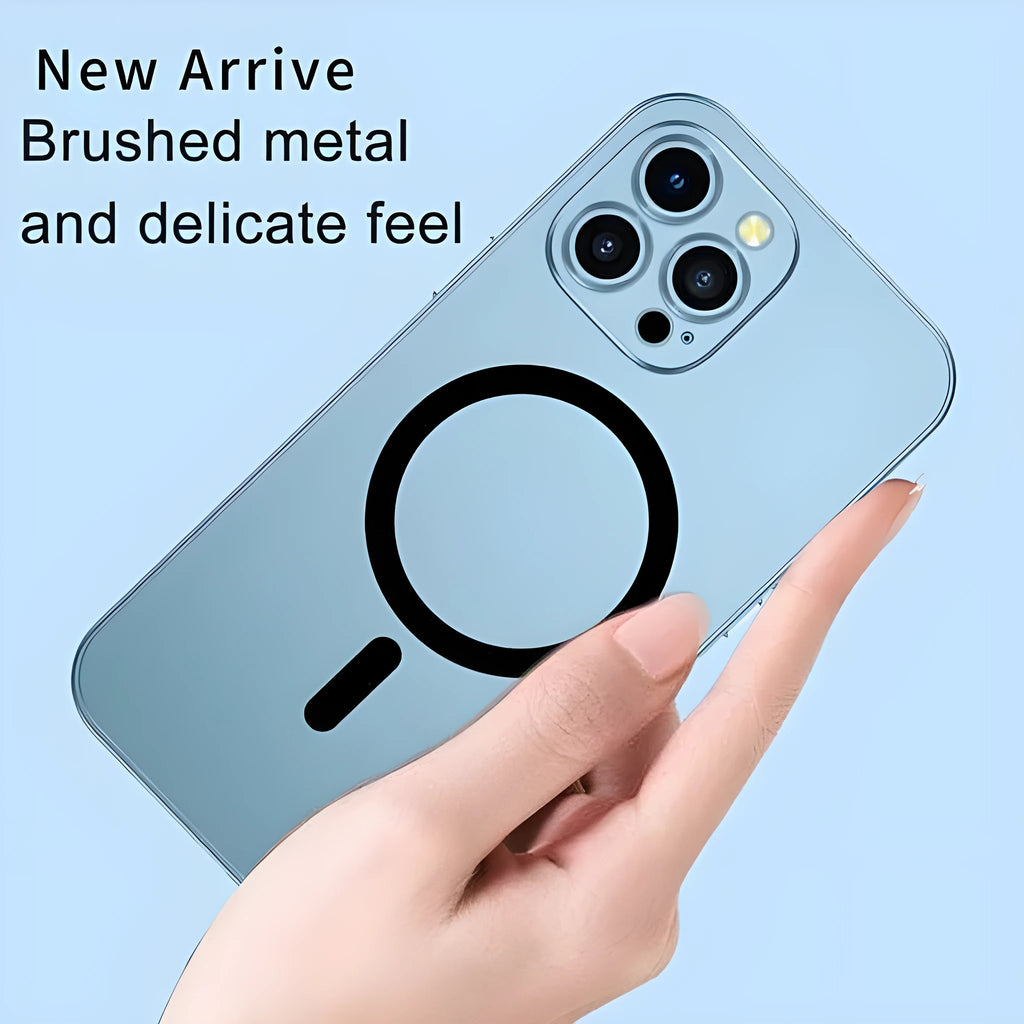 Aluminium alloy frame magnetic phone case for iPhone with lens glass protection in dark purple colour