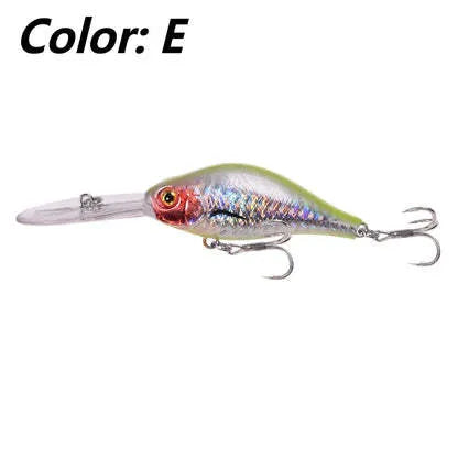 Deep diving mino pattern fishing lure showing floating rock action design