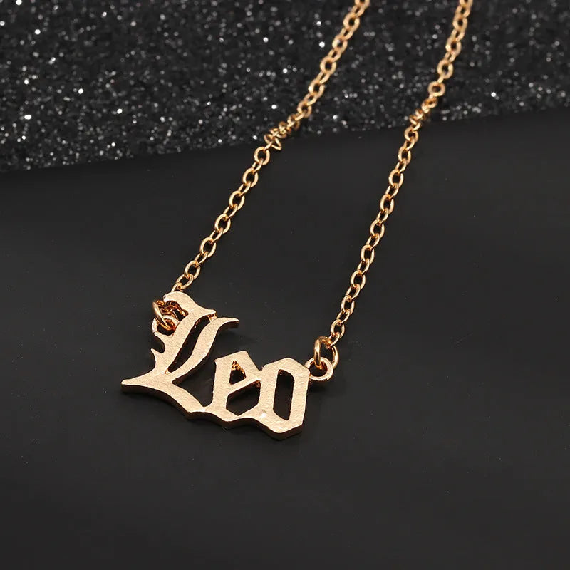 Alloy zodiac Old English pendant necklace showing a single zodiac letter on a chain