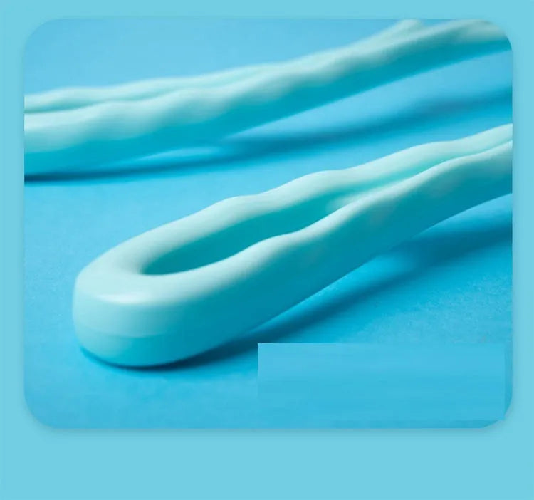 Blue handheld neck massager with pressure points showing 360-degree rotation capability