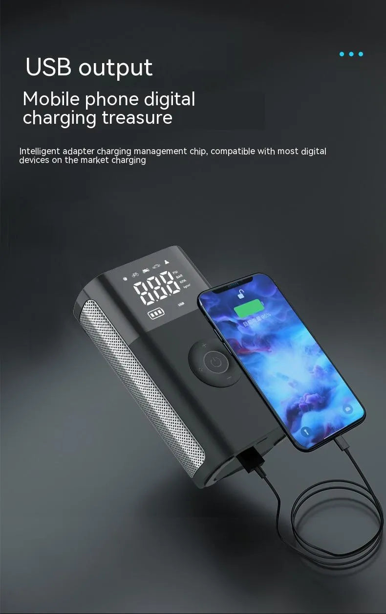 Wireless handheld digital air pump with pressure display and multiple nozzle attachments for tyres and inflatables