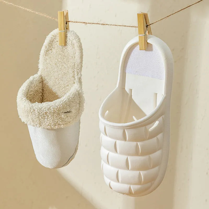 Plaid-patterned detachable women's house slippers with a plush lining and a light-coloured EVA sole.