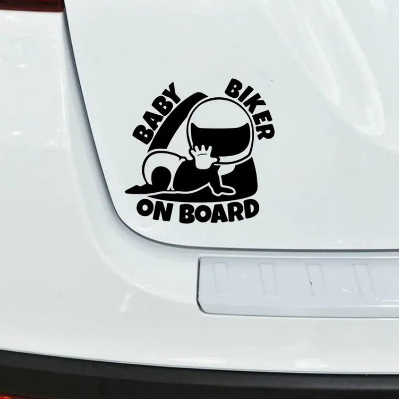 Reflective baby on board car sticker measuring 14.5 by 15 cm in black and white options