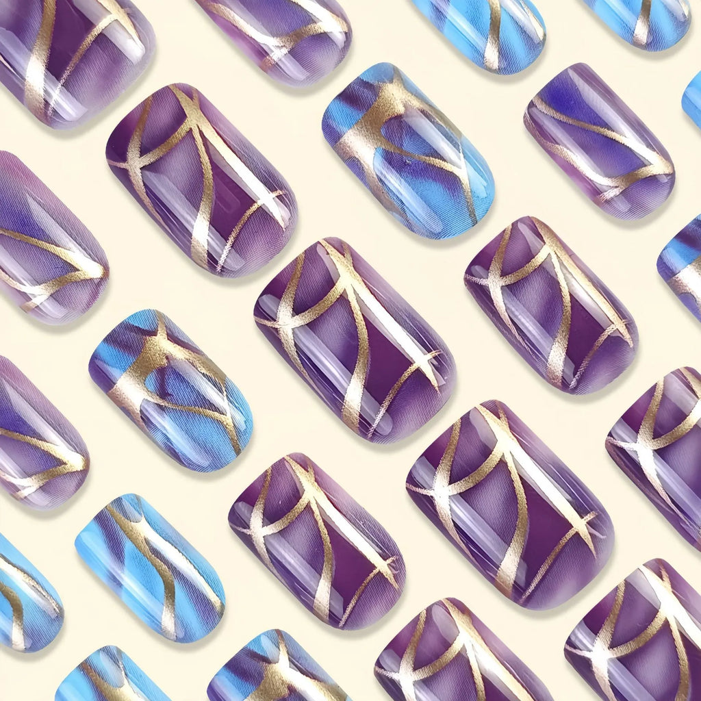 Medium-length purple striped nail stickers in European and American style