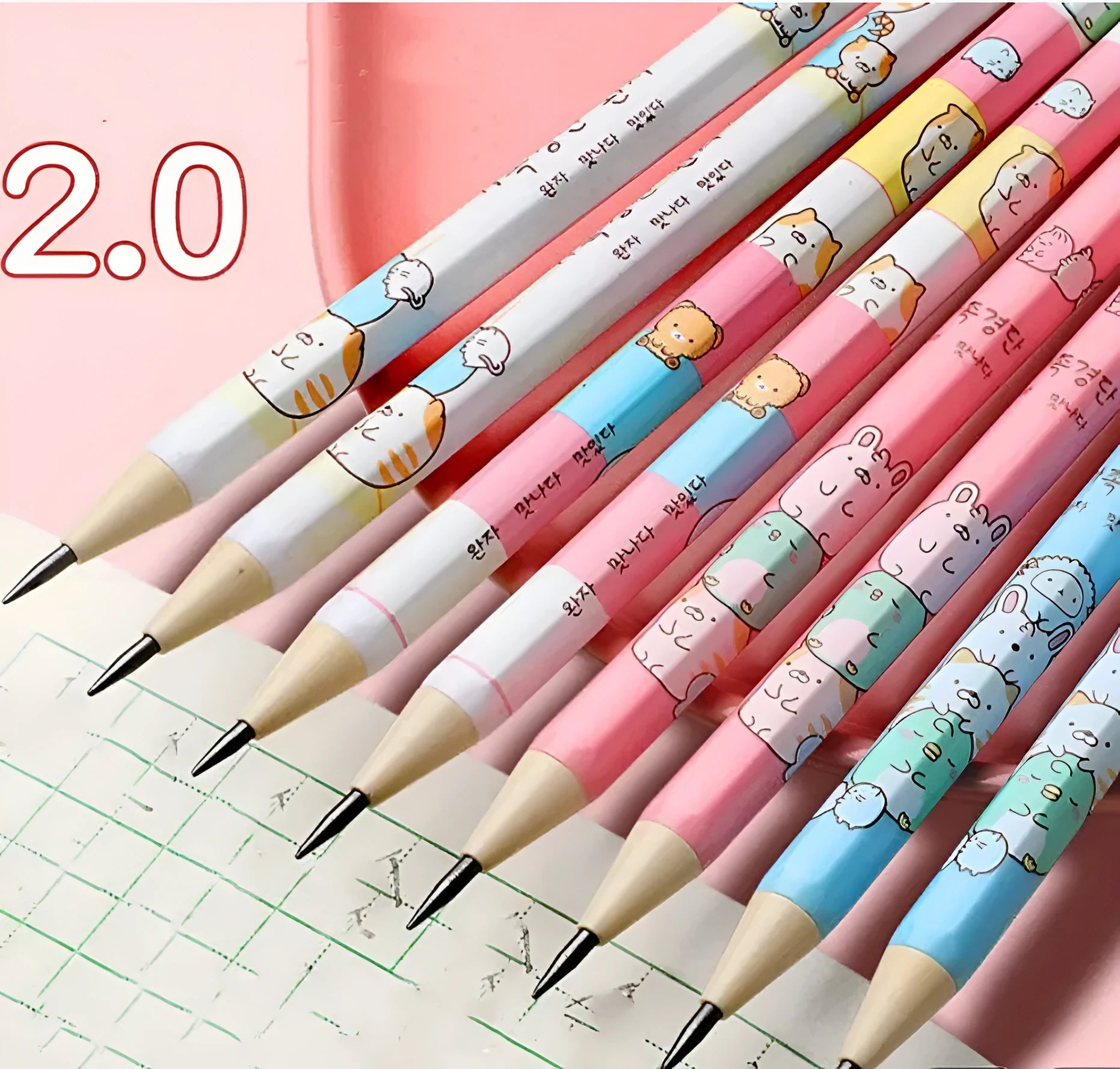 Children's mechanical pencil with 2.0mm lead, cartoon design, and replacement refill cylinders
