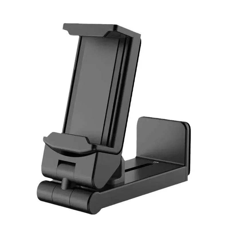 H22 Black 360-degree rotary collapsible desktop phone holder showing rotational mechanism