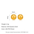 Stainless steel ball stud earrings in gold or silver finish, showing 3mm, 4mm, 5mm, and 6mm size options.