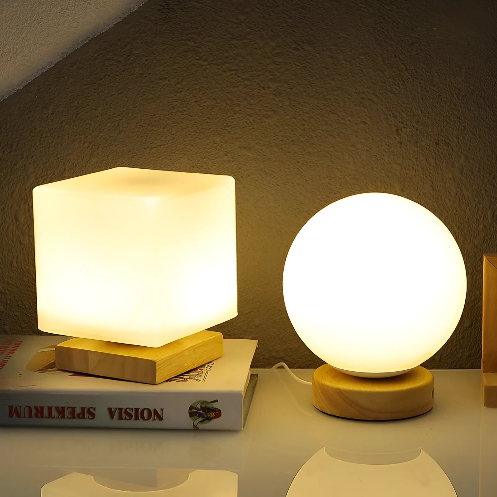 Nordic solid wood USB table lamp with flower-shaped 150x180mm design and touch dimming control