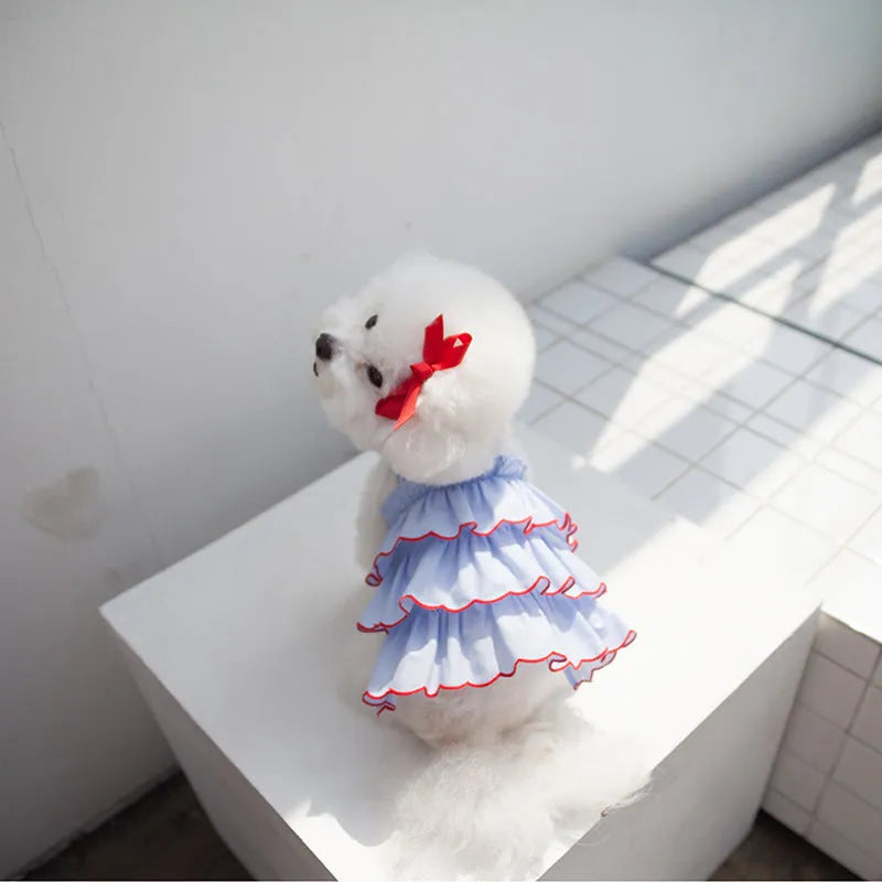 Summer thin pet princess dress in polyester, suspender skirt cartoon style, sizes XS to XL