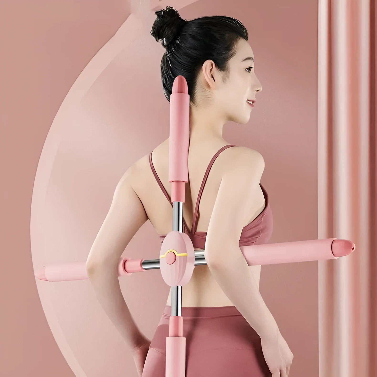 Children's adjustable open back stick for yoga and fitness body shaping in pink and blue colours
