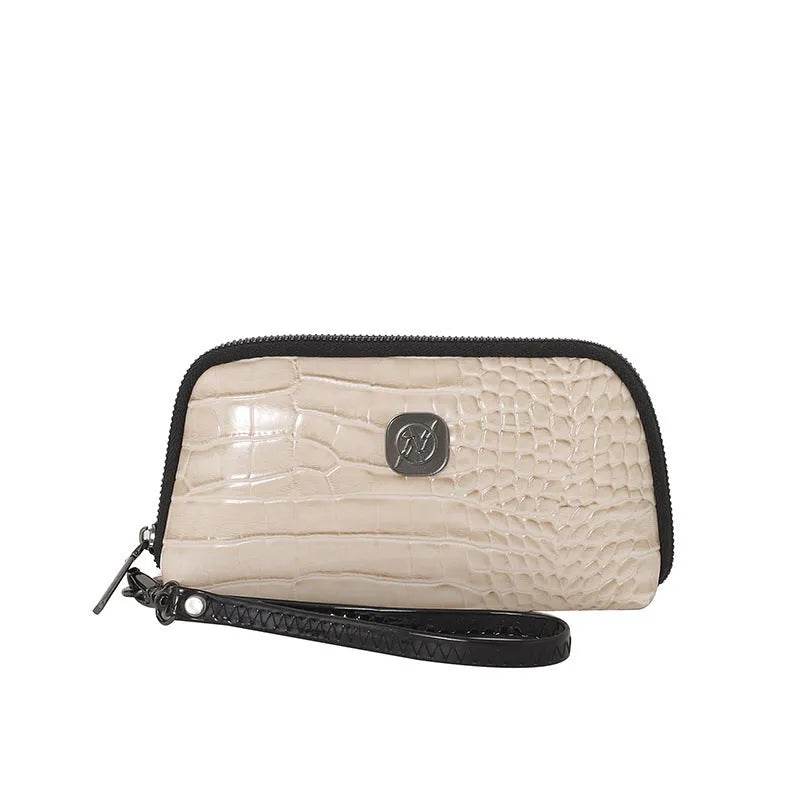 Hand-held rectangular PU mobile phone bag with crystal bamboo pattern in black, shown open to reveal inner pockets.