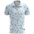 Man wearing a loose-fit 3D printed pattern short sleeve sports top in bird eye polyester fabric.