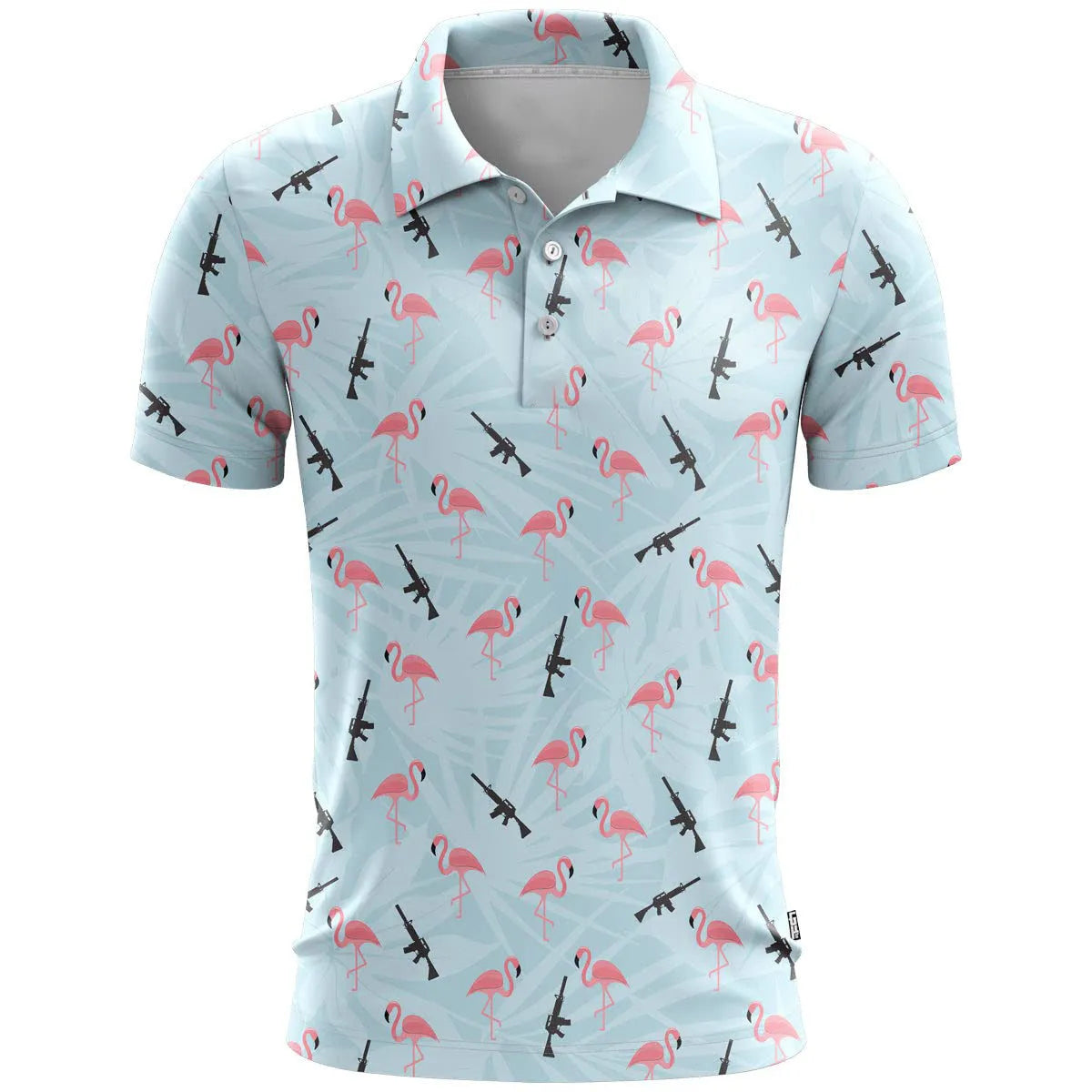 Man wearing a loose-fit 3D printed pattern short sleeve sports top in bird eye polyester fabric.