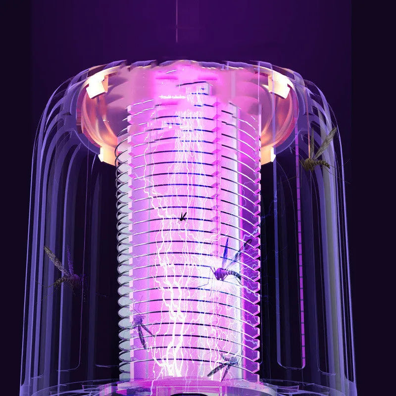 White and blue silent electric shock mosquito killer lamp with USB power and light wave attraction.