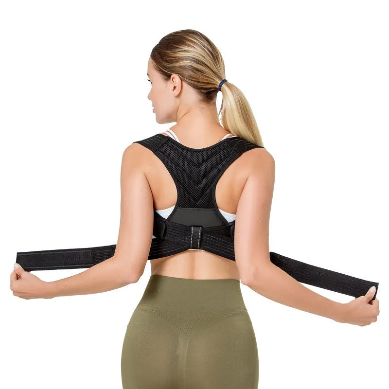 Black anti-humpback correction belt for posture support in sports and fitness activities