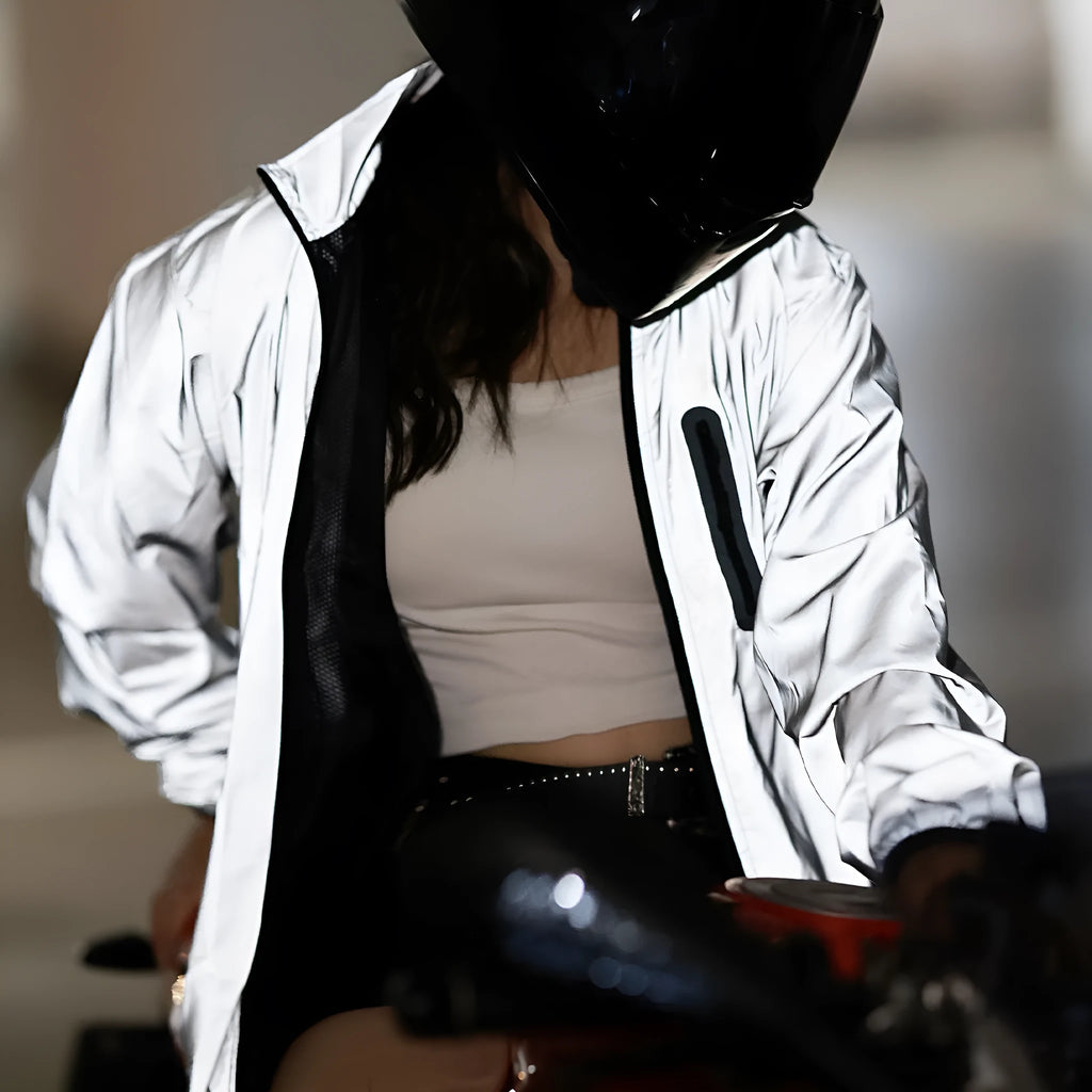 Silver waterproof polyester long sleeved top with European sizing from S to 3XL