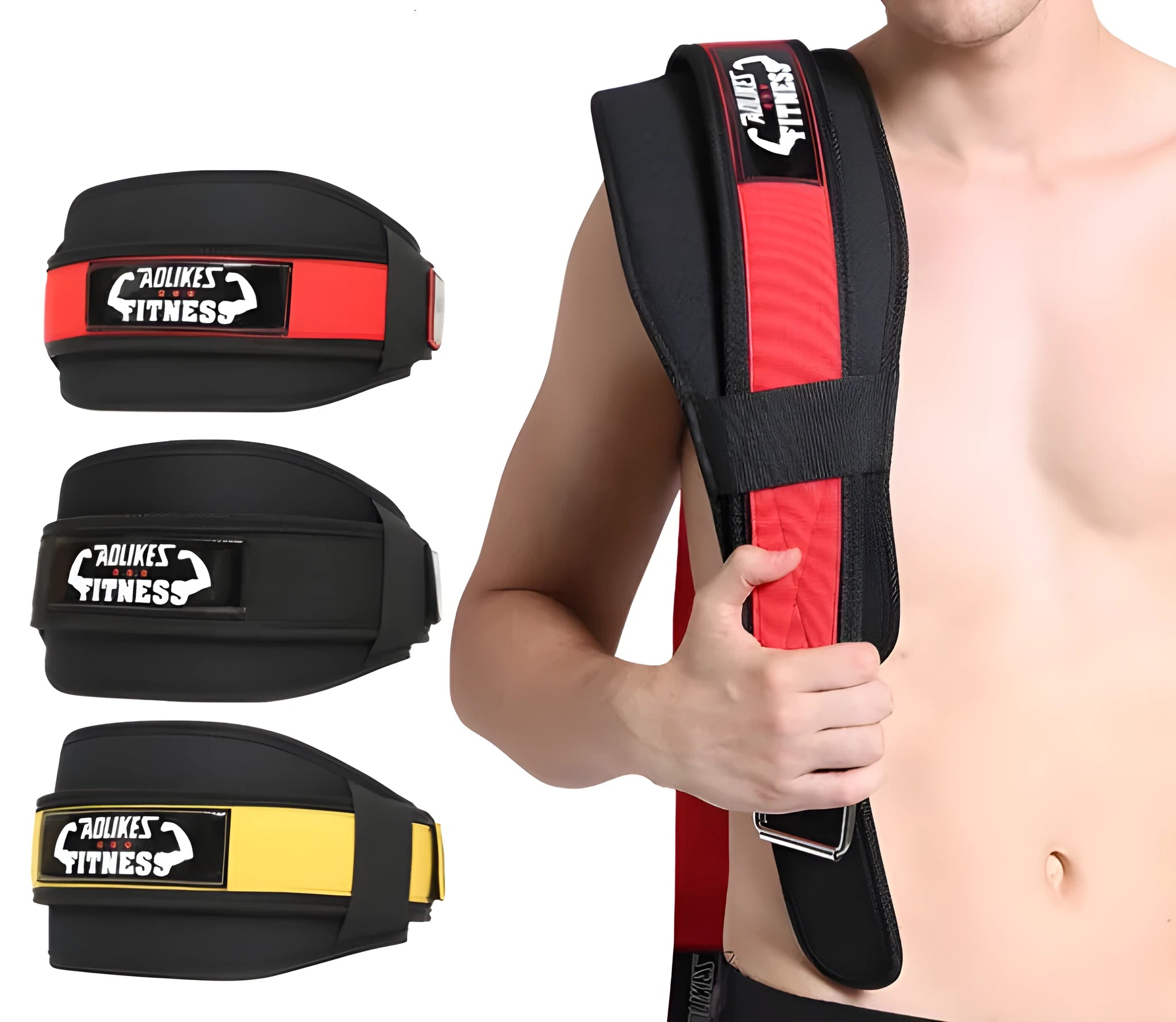 Nylon fitness waistband for weightlifting in black, red, yellow colours available in multiple sizes