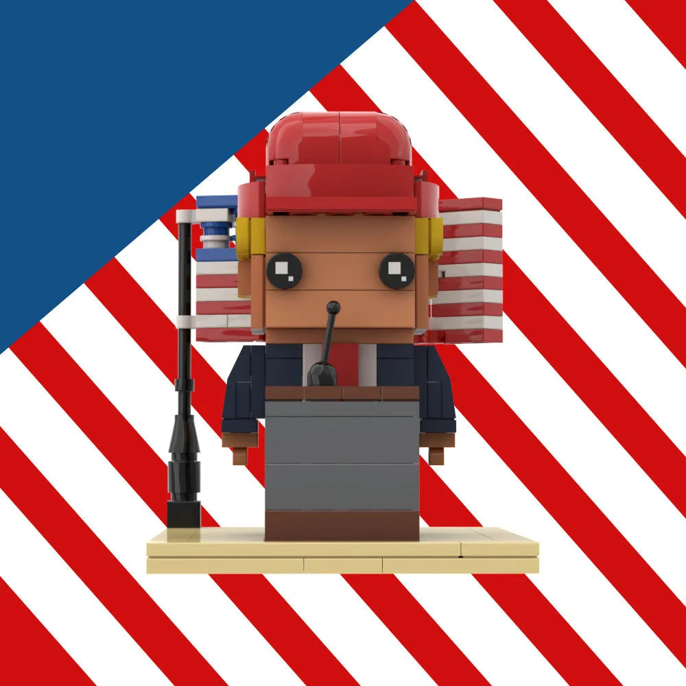 Trump scenario small particle plastic building block ornament kit in bagged packing with customisable graphic option
