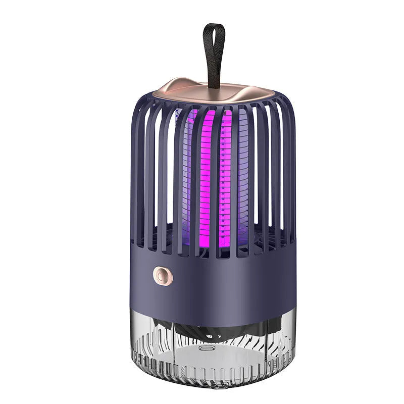 White and blue silent electric shock mosquito killer lamp with USB power and light wave attraction.