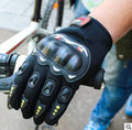 Outdoor motorcycle riding gloves with hard shell, non-slip palm, and touch screen fingertips in black