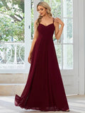 Women's sleeveless sling neckline banquet dress with long pleated A-line skirt