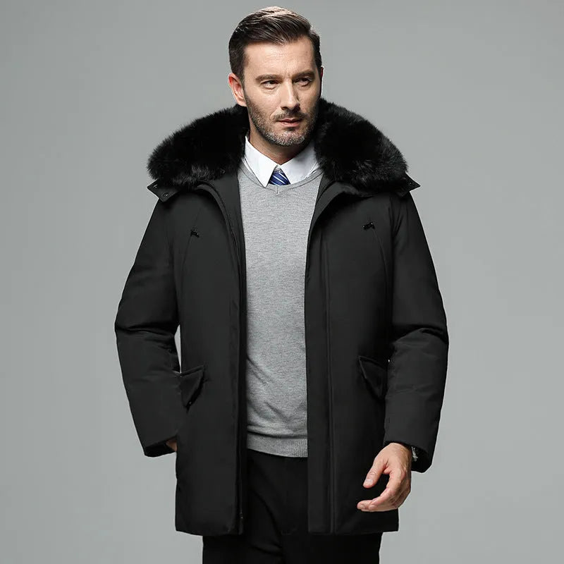 Winter jacket for dad in cotton, black colour, front view, sizes M to 4XL