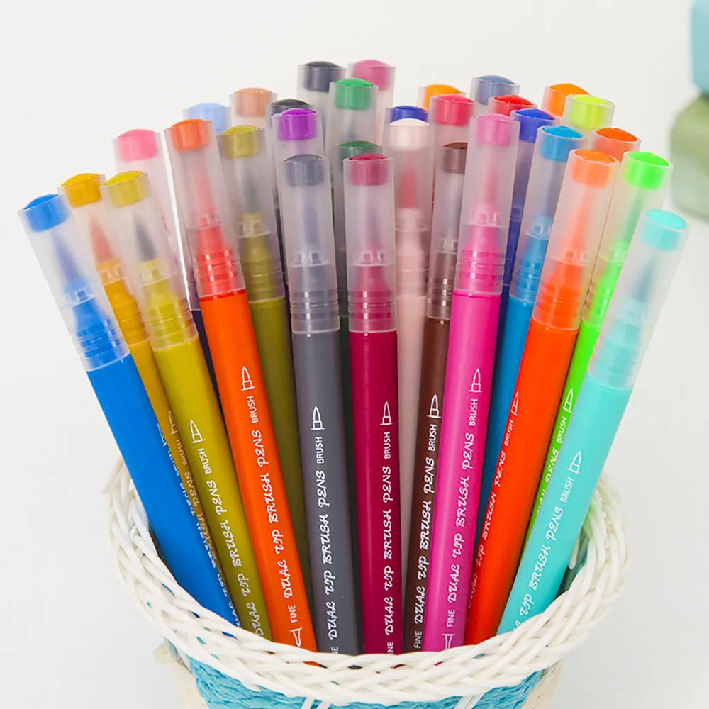 Set of 48 double-ended hook line soft-tip watercolor pens in a PP box